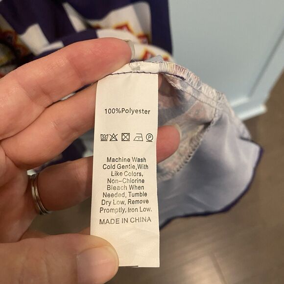 Boho Off Shoulder Maxi Dress Small Purple Geometric Folk Print Ruffle Festival - Picture 12 of 14